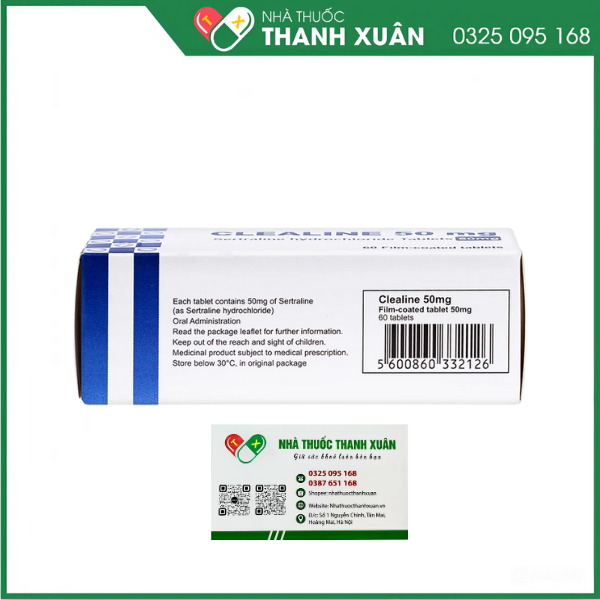 Clealine 50 trị triệu chứng trầm cảm (6 vỉ x 10 viên)